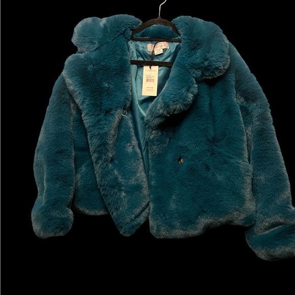 Noize Jackets & Blazers - Noize Teal Faux Fur Teddy Coat